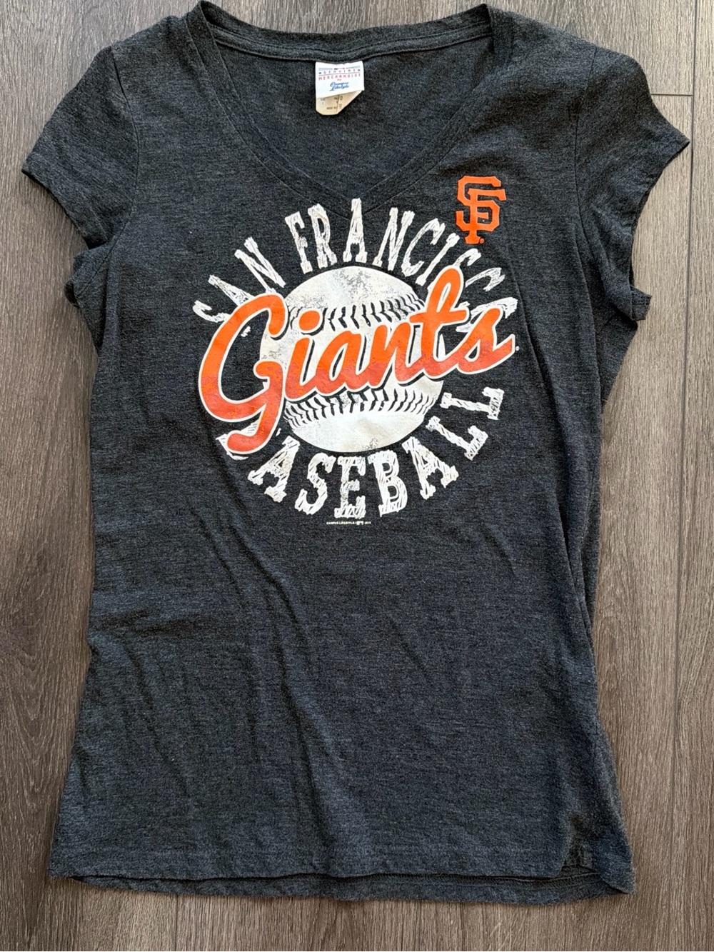 MLB San Francisco Giants Charcoal V-Neck Tee with Orange & White Logo L